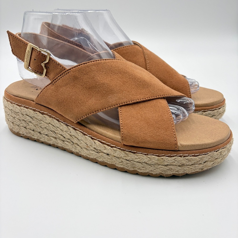 Dr Scholls Ember Tan Espadrille Platform Wedge Sandals Womens 9M Brown Buckle